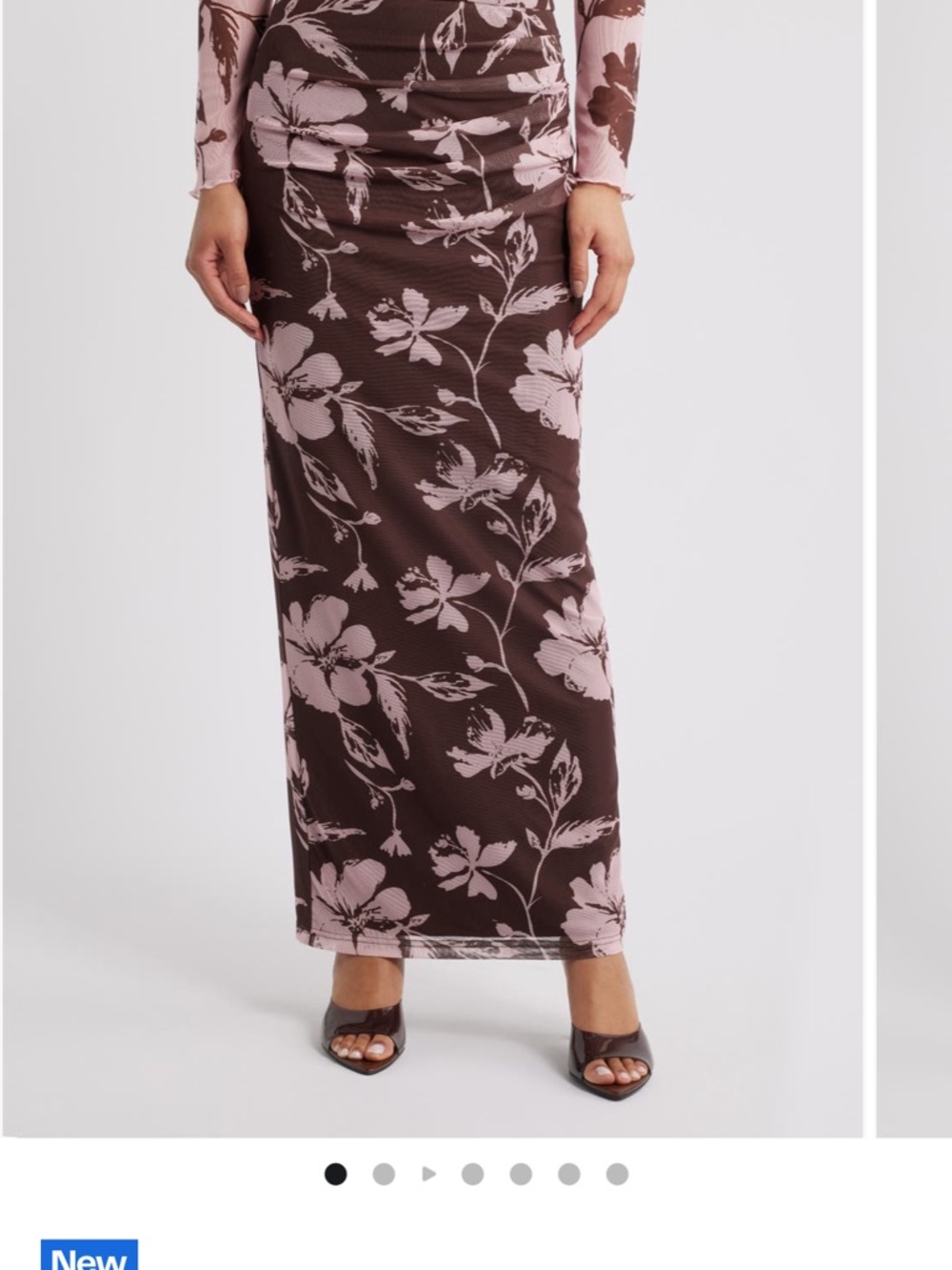 Petal & Pup Brown Maxi Skirt with Pink Floral Print